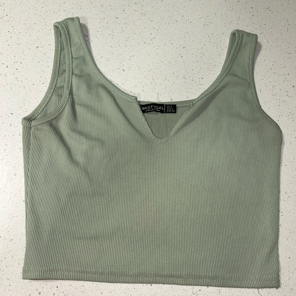Nasty Gal Light Green Ribbed Crop Top